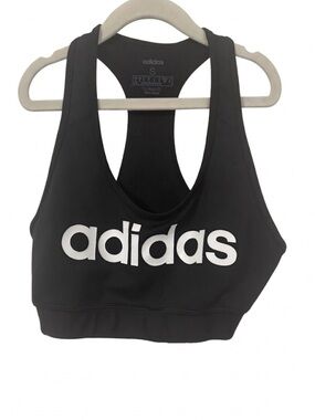 adidas Black and White Logo Racerback Sports Bra